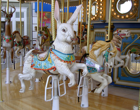 Carousel~Rabbit - amusement park, carousel, rabbit, ride