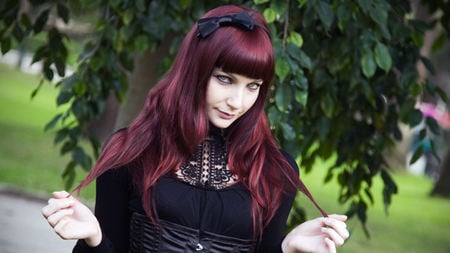 Love of Goth - goth, beautiful, white face, face, gothic, green eyes, dark, red head