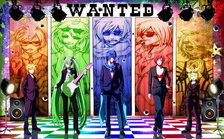 Vocaloids WANTED - luka, kumui, music, meiko, miku hatsune, hatsune, vocaloids, wanted, rin, kagamine, colors, miku, rock, megurine