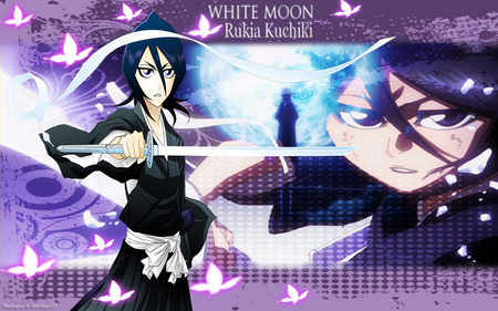 White Moon - ruika, sword, butterfly, moon, anime, girl, bleach