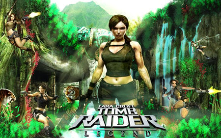 Lara Croft - lara, mountian, rock, spring, tiger, shoot, water fall, lara croft, tomb raider, croft