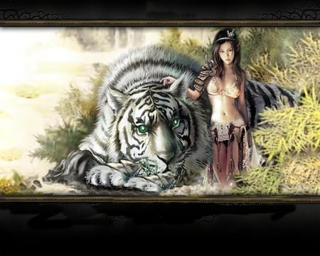 Elf Princess - deity, princess, elf, warrior, white tiger, fantasy