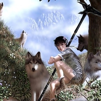 girl and wolves