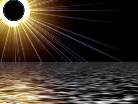 Solar Eclipse - moon, water, bright, eclipse, sun, solar, sky