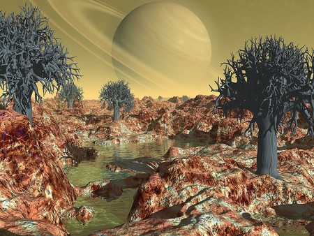 alien planet - planets, abstract, trees, 3d, space, fantasy