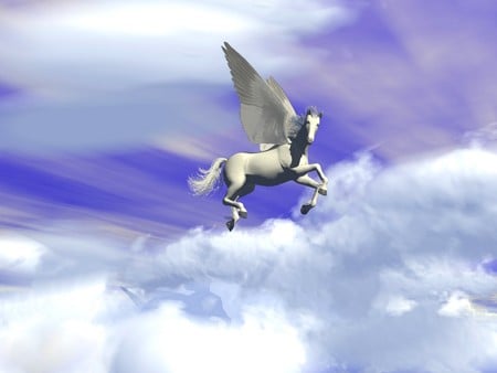 Pegasus - sky, pegasus, fantasy, clouds, 3d, abstract