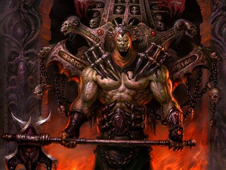 Warrior - abstract, fantasy, hell, fire, weapon, 3d, dark, skull