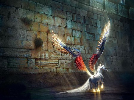 pegasus - abstract, fantasy, pegasus, 3d, light