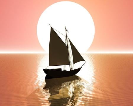 Great Voyage !!! - abstract, background, pink, sun, 3d-art, sea, boat