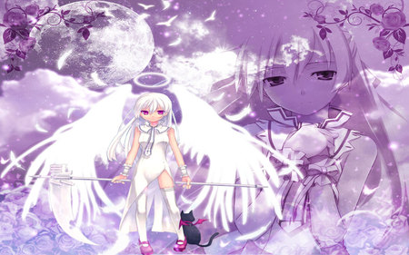 The God of Angel - moon, star, girl, feather, angel, god, light, cat, cloud, bufferfly, shinigami no ballad, sky, young