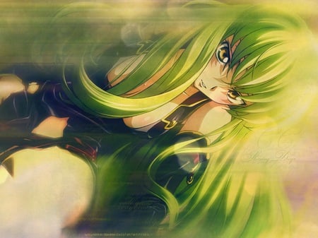 code geass - anime, fade, girl, green hair, code geass