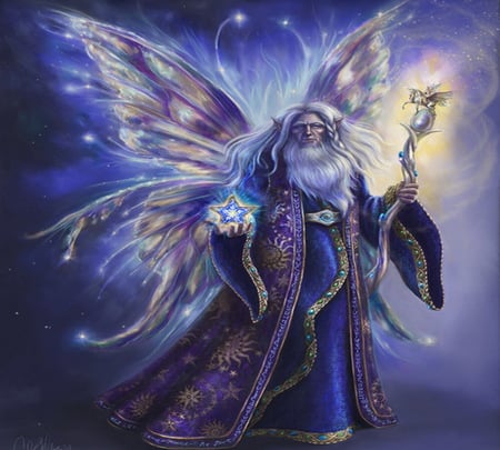 Fairy Wizard - cg, abstract, fantasy, wizard, fairy, man, wallpaper