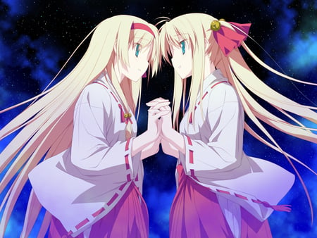 Hoshizora No Memoria - blonde hair, 2 girls, long hair, blue eyes