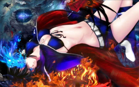 Black Rock Fire - sexy, female, light eye, night, lay, fire, black rock shooter