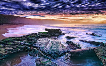 Perfect Timming - beach, sea, beauty, mountain, wave, rocks, sky