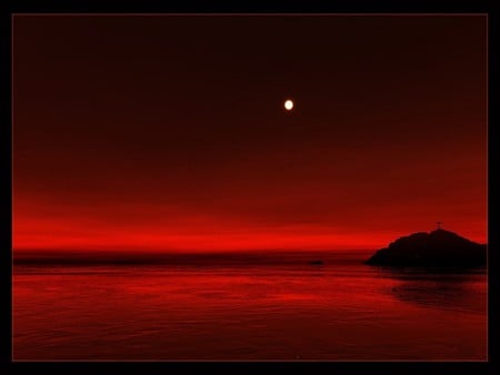 RED LAND - moon, land, red, night, ocean