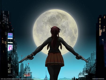 Moonlite Serenade - anime girl, beautiful, black lagoon, guns, moonlite, beauty, cool, moonlight, badass, revy, awesome, cute