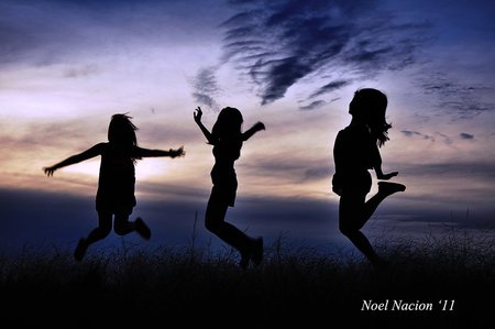 children - night, happiness, jumping, kids