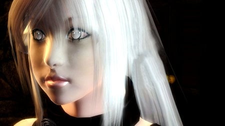 And Then Her Eyes Opened Wide - animated, grey eyes, lips, girl, fantasy, cg, brown hair, face, beautiful, 3d, white hair