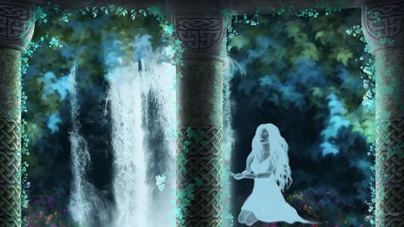 To Drink at the Falls - ghost, waterfalls, vines, spirit, gothic, night, leaves, flowers, goth, woman