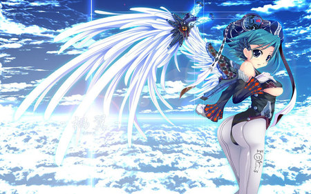 Angel Cyber - sky, cloud, angel, female, wing, anime, cyber, heaven