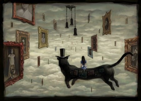 Alice in Wonderland - alice, alice in wonderland, sky, cat, clouds, portraits