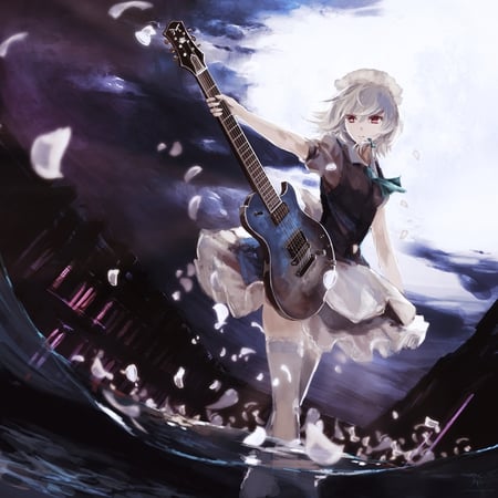 izayoi sakuya - guitar, izayoi sakuya, anime, touhou, maid