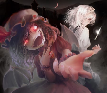 Anime - remilia scarlet, moon, touhou, izayoi sakuya, red, anime