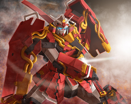 Shin Musha Gundam - shin musha gundam, gundam muso 3, red, mecha, katana, gold, gundam, samurai