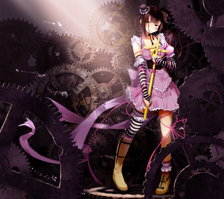 Anime - cross, high hat, anime, golden, gothic, gears