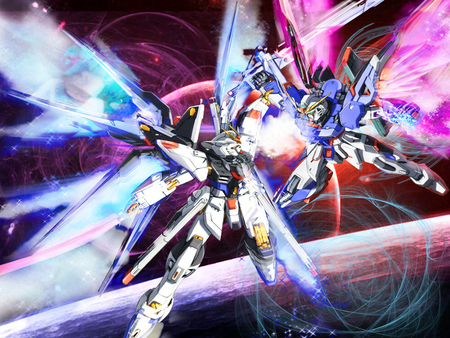 The Final Battle in Space - anime, forces, orb, blue, kira, pink, strike freedom, space, red, mecha, gundam seed destiny, pilot, vector, gundam, zaft, shin, destiny