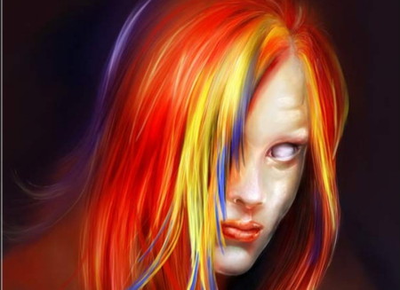 Alienated - red, fantasy, alien, beautiful, lips, sexy, yellow, color full