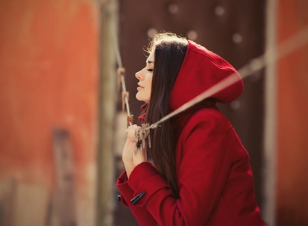 wish - woman, thinking, day, red