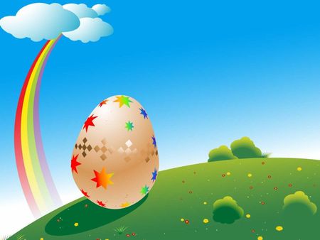 Big easter egg - easter, rainbow, holiday, risen, cloud, grass, egg, sky