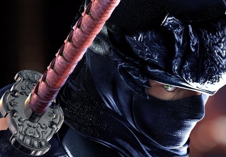 Good Bye - sword, death, black, mask, game, battle, eyes, fantasy, dead or alive, ninja