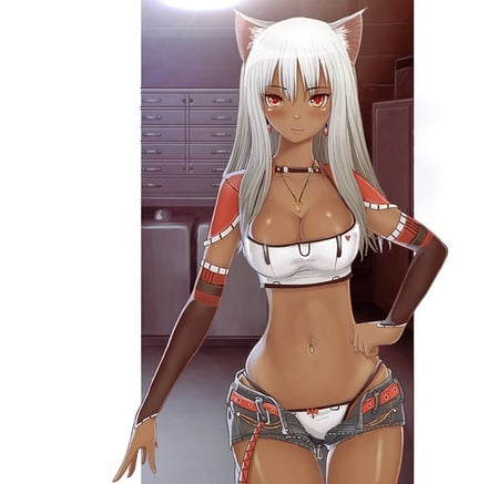 Outstanding - beauty, sexy, female, cat girl, fantasy, ears, face, red eyes, karana, pretty, beautiful, anime, cute, babe, white hair