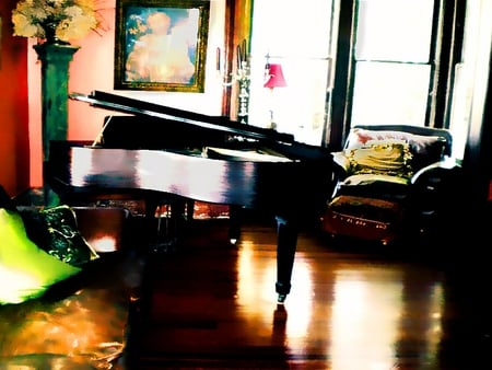 The Den - piano, silk, antique, victorian