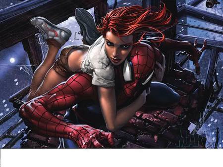 Mary Jane and Spiderman - woman, city, man, cartoon