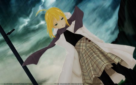 Raining Season - saber, arturia, game, anime, wet, dark, scarf, cloud, fate stay night, raining