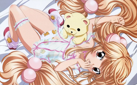 anime girl with teddy bear - girl, anime, long hair, teddy bear, cute