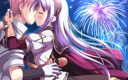 anime kiss - love, kiss, couple, anime, passionate, fireworks, manga