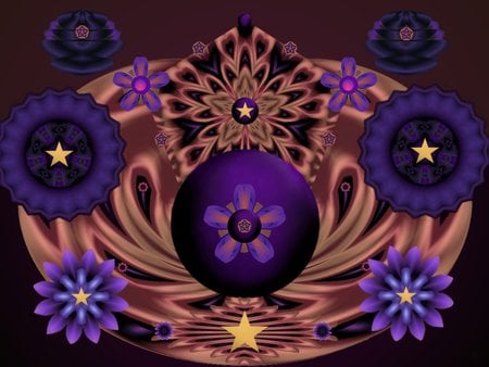 Purple and Stars - eye candy, collage, 3d, fractal, abstract