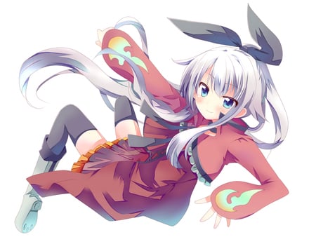 Pixiv Fantasia - pretty, anime girl, beautiful, hot, beauty, cool, white hair, black, red, cute, thigh highs, sexy