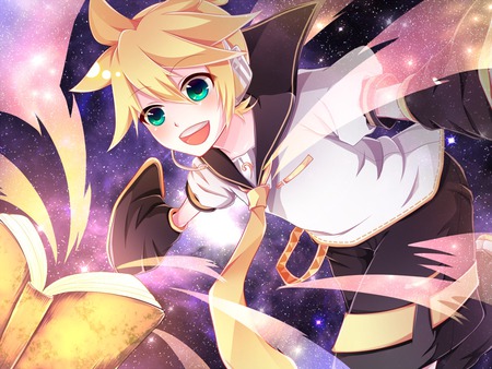 Kagamine Len - male, heaphones, blonde hair, vocaloid, blue eyes, anime, kagamine len