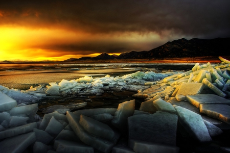 ICED BEACH - beautiful, beach, ice, sunset