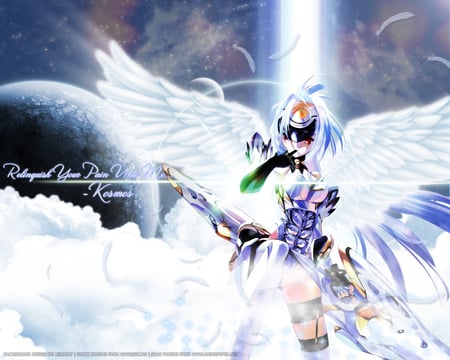 Wings of Kos-Mos - clouds, moon, xenosaga, game, anime, sword, white, mecha, wings, kos-mos