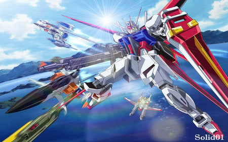 Gundam Seed - plane, ship, mobile suit, gundam seed, sky