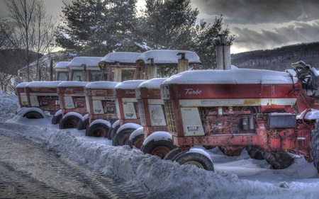 Turbo Tractors - abstract, winter, tractors, photography, hdr, snow