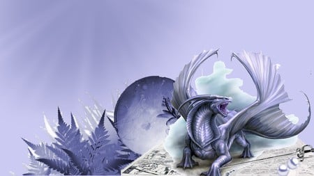 Dragons Tale - moon, pearls, lavender, blue, book, sword, gothic, mythical, firefox persona, goth, fantasy, dragon, purple