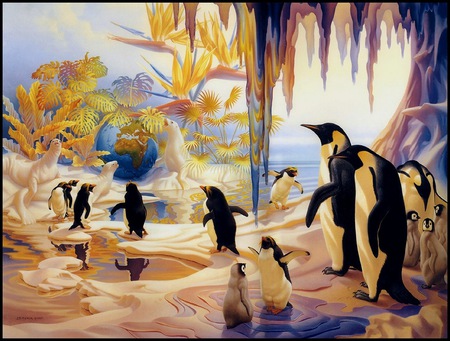 New Age - seals, ice, lake, penguins  a, animals, art, snow, tree, antarctic, seal, birds